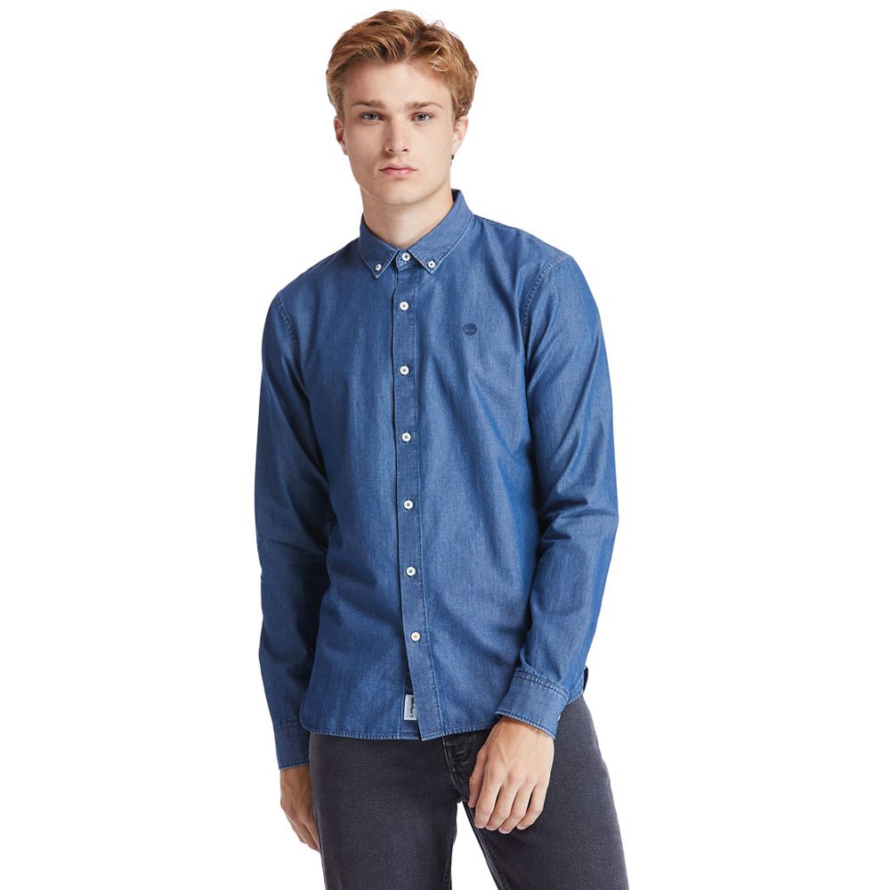 Timberland Mens Shirts Mumford River Slim-Fit Chambray - Blue - India LV3752640